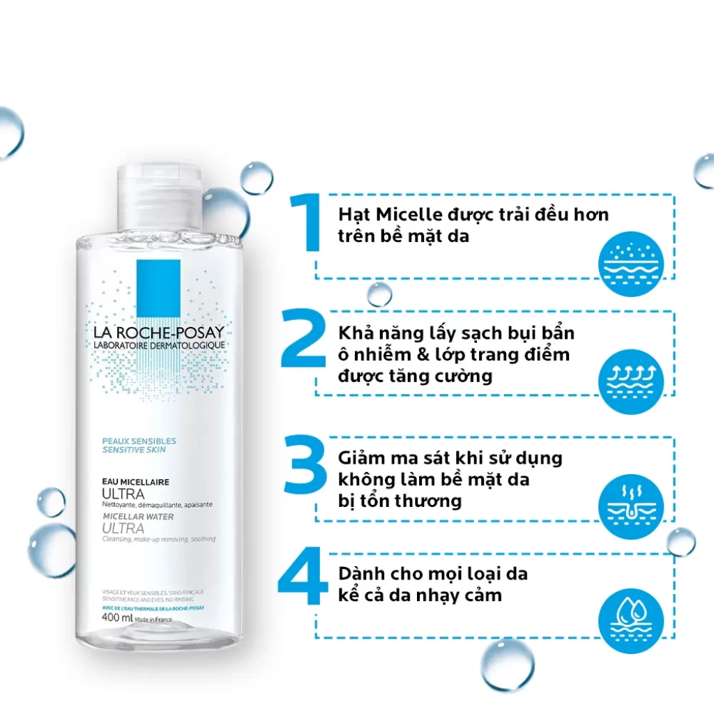 Nuoc lam sach sau va tay trang cho da nhay cam La Roche Posay Micellar Water Ultra Sensitive Skin 400ml